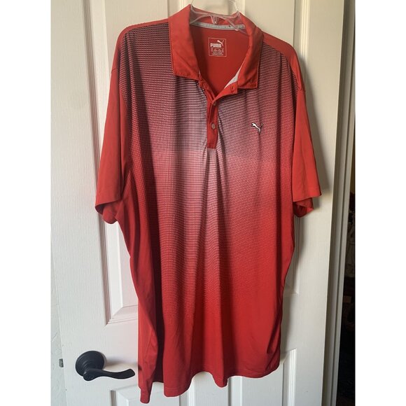 Puma Mens Red Golf Polo Shirt XXL With Checkered Pattern - Picture 1 of 5